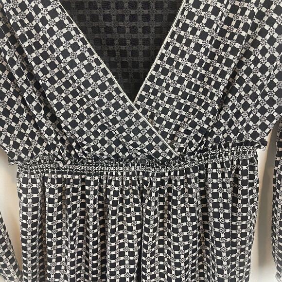 American Vintage Y2K Mesh Max Studio 3/4 Sleeve Top Size XS/S Tunic Black White - Picture 7 of 8